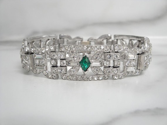 Emerald Art Deco Bracelet, Antique Art Deco Statem
