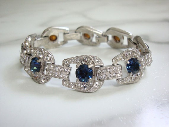 Sapphire Art Deco Antique Bracelet, Vintage Sapphi