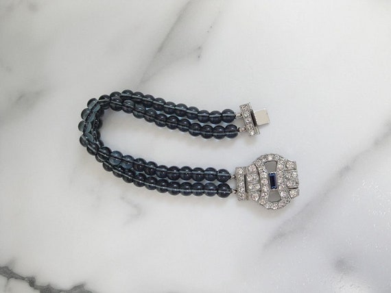 Art Deco Vintage Sapphire Bracelet, Art Deco Rhin… - image 3
