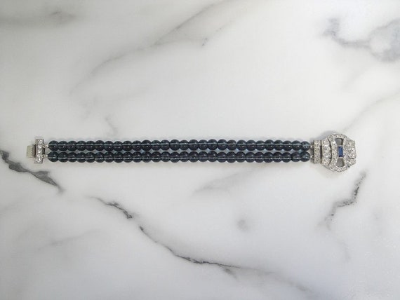Art Deco Vintage Sapphire Bracelet, Art Deco Rhin… - image 8