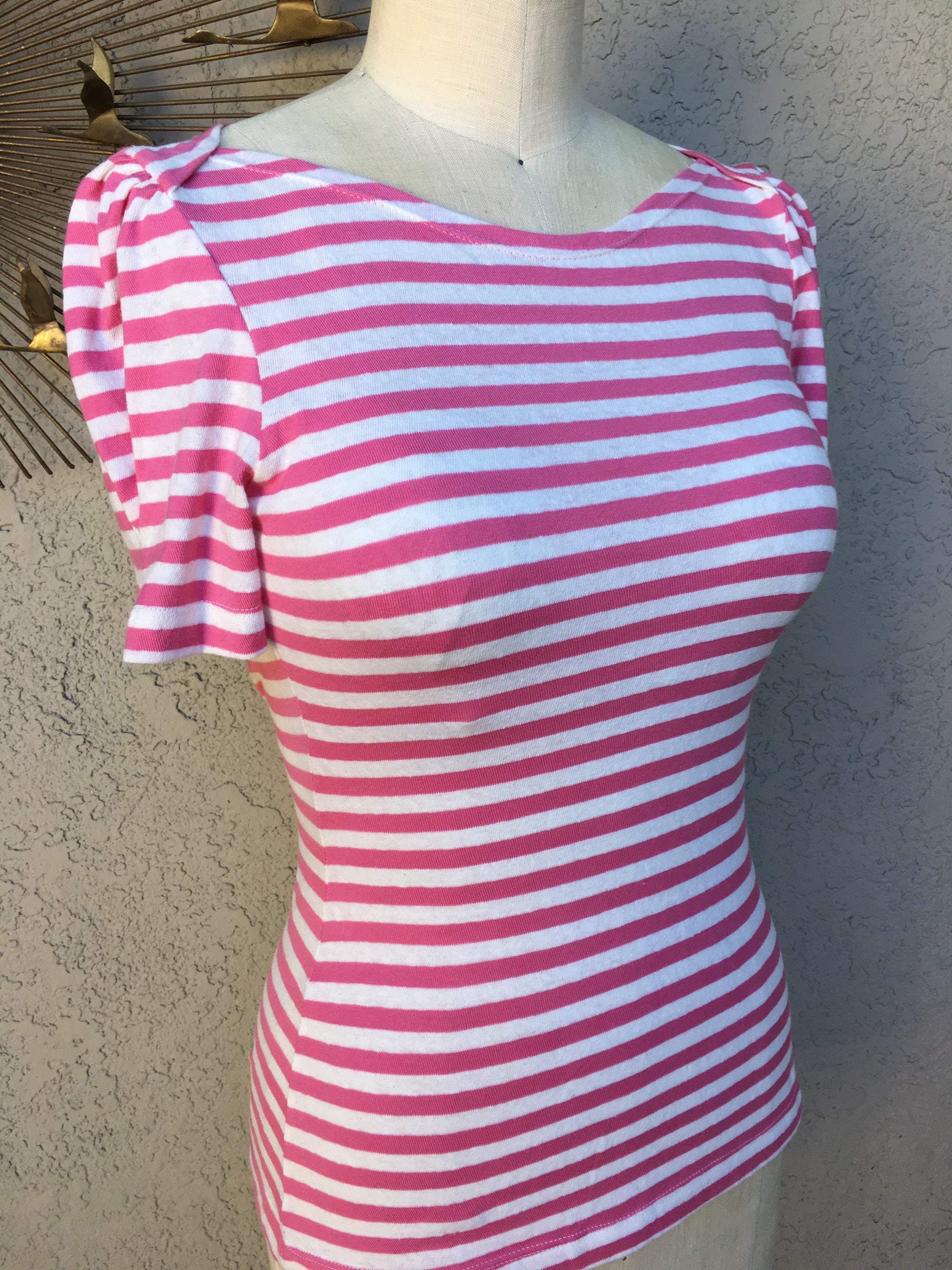 Sale Cozy knit 1930s style Sailor stripe boatneck ecofriendly top S t…