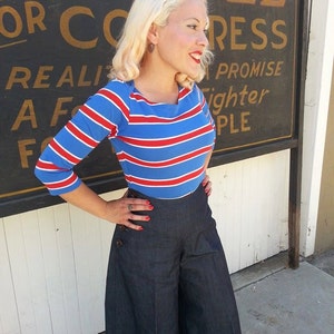 Last one Vintage style sailor boatneck 3/4 sleeve tee in Red White and Blue stripe XS only image 3