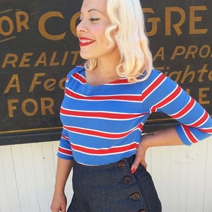 Last one Vintage style sailor boatneck 3/4 sleeve tee in Red White and Blue stripe XS only image 2