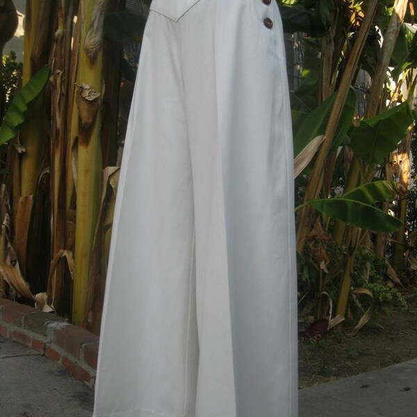 Sale Hey Sailor 1930s style wide leg pants XS only Ready to Ship White Twill