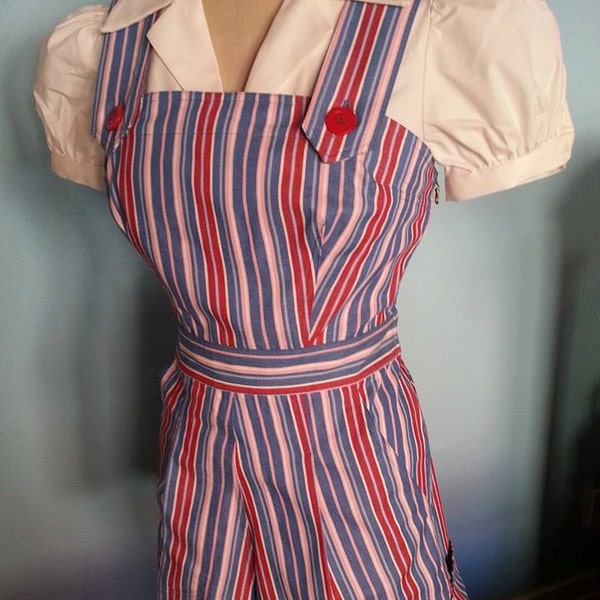 Darling candystripe twill 1940s style Rosie romper M limited edition