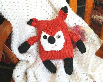 Red Knit fox - stuffed fox plushie - fox stuffie - fox softie - Loxy Foxy - fox toy