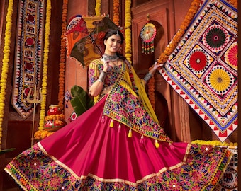 Cotton Silk Chaniya Choli, Hand Stitched Gujarati Mirror Work Ghagra, Navratri Garba Outfit