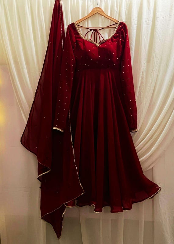 Custom-made Indian festive Diwali & wedding Anarkali Dupatta Woman Frock suit Set Custom-made Indian festive Diwali & wedding Anarkali Dupatta Woman Frock suit Set