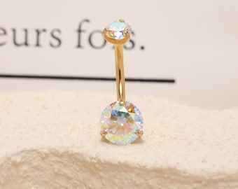 14G Round CZ Navel Ring Belly Button Piercing G23 Titanium Gold Silver Dainty Body Jewelry Belly Bar Ring