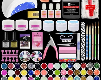 Acrylic Nail Kit Full 60 Glitter Liquid Nail Art Kits Set Tip Brush Glue