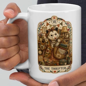 Mug chiné à motif opossum, tasse à café pour amoureux des opossums, cadeau vintage pour chasseur de trésors, mug d'occasion, style cottagecore rétro, boutique d'antiquités