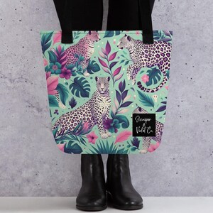 Leopard Print Tote Bag – Spacious & Trendy – Bold Mint Green, Pink Leopard Pattern – Perfect for Shopping, Travel and Everyday Use