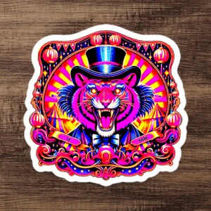 Pegatina de tigre de circo vintage - Estilo punk rock de Le Tigre - Pegatina de gato antropomórfico - Estética retro de Riot Grrrl - Decoración para Kindle y portátiles