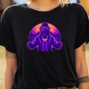 Vintage circusbeer T-shirt - retro neon vetgedrukte beer circusdirecteur shirt vet carnaval cilinderhoed grafische T-shirt brullend eclectisch uniek cadeau minnaar
