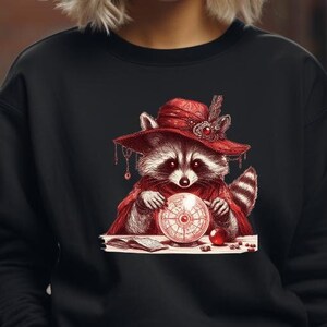 Sudadera con mapache adivino, camiseta estética gypsycore, top antropomórfico psíquico, mapache gitano de talla grande, estilo animal místico