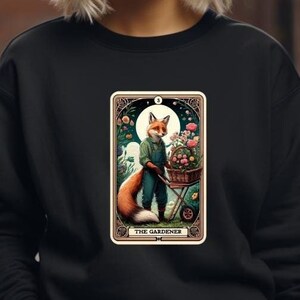 Camiseta de tarot de jardinero - Sudadera linda de jardinería de zorro - Regalo de Navidad para amantes de las plantas botánicas - Top místico para mamá, abuela - Estética boho