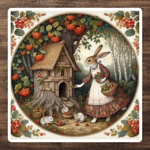 Sticker lapin des bois | Lapin Cottagecore dans la forêt enchantée | Sticker conte de fées pour les amoureux de la nature avec un Kindle, un ordinateur portable ou un gobelet