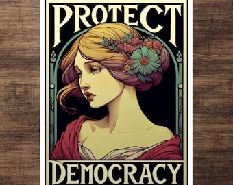 Protect Democracy Aufkleber | Feministische Kunst für soziale Gerechtigkeit | Politischer Aktivismus & Wahlerklärung 2024, 2025 USAPolitik