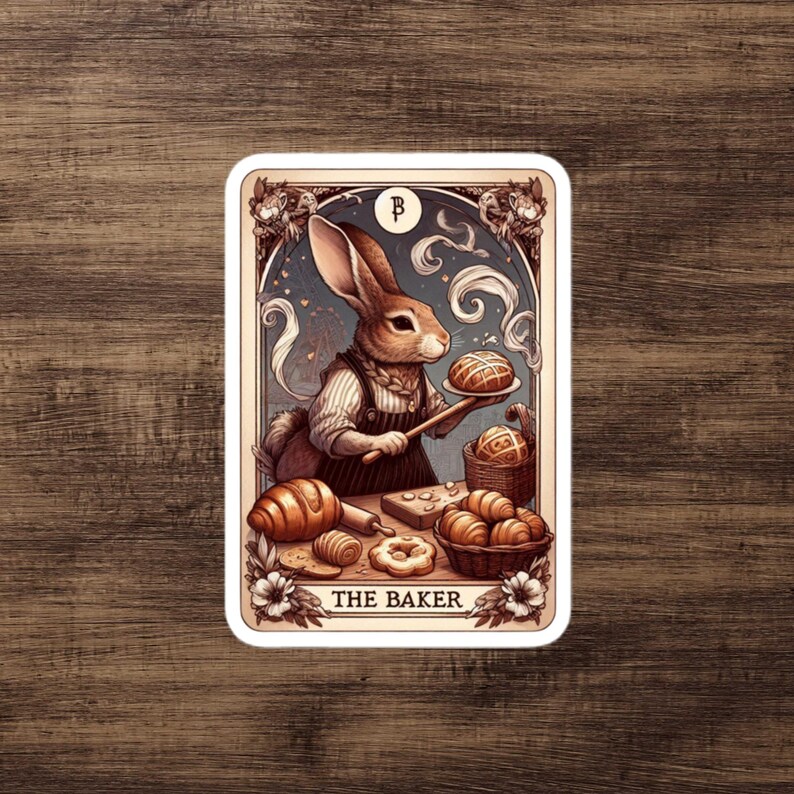 The Baker Tarot Card Sticker, Rabbit Baking Bread & Pastries, Mystical Bakery, Tarot Card, Whimsical Bunny Chef, Sourdough Baking