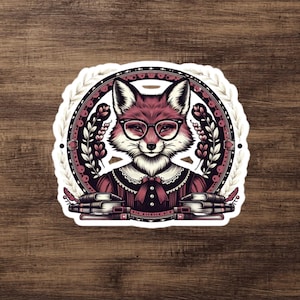 Sticker Fox bibliothecaris - sticker vintage boekliefhebber voor boekenwurm, leraar - antropomorfe leraar - literair cadeau voor schrijver