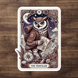 Reisender Tarot Kartenaufkleber - Mystische Eulen Abziehbild für Entdecker und Digitale Nomaden - Kindle, Laptop oder Becher Weihnachtsgeschenk