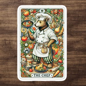 Adesivo de carta de tarô de chef - Decalque de urso fofo para Kindle, laptop, copo - Presente culinário para cozinheiros, padeiros, amantes da gastronomia - Sim, Chef, o fã do urso