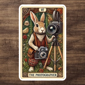 Fotograf Tarot Kartenaufkleber - Niedlicher Hase Fotografie Aufkleber - Weihnachtsgeschenk für Shutterbug, Künstler, Lehrer, Studenten, Enthusiast