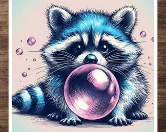 Niedlicher Kaugummi-Waschbär-Aufkleber, verspielter Müllpanda pustet Seifenblasen, Waldtier-Kunst, Jimothy-Aufkleber, Geschenk für Tierliebhaber (Kindle)