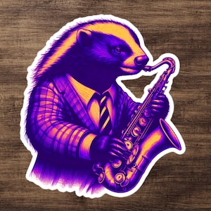 Sticker blaireau miel pimpant - Sticker animal saxophone drôle pour musiciens, amateurs de jazz et joueur de saxophone - Sticker pour Kindle, voiture et ordinateur portable