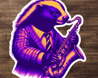 Gepflegter Honig Dachs Aufkleber - Lustiger Saxophon-Tieraufkleber für Musiker, Jazz-Liebhaber und Saxophonspieler - Aufkleber für Kindle, Auto, & Laptop