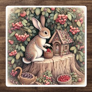 Adesivo coniglietto Berry Bliss / Adesivo coniglio da favola incantevole / Adesivo amante degli animali per Kindle, laptop, Tumbler e auto