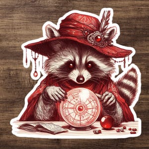 Sticker diseuse de bonne aventure raton laveur, papeterie esthétique gitane, sticker Kindle anthropomorphe psychique, raton laveur gitane, animal mystique