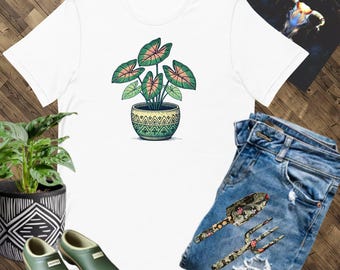 Alocasia Houseplant Shirt - Tropical Frydek Tee - Pink Dragon Plant T-Shirt | Green Thumb Gift T