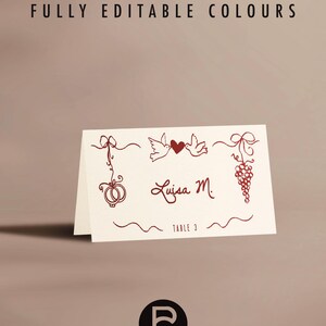 Place Crads Wedding Table Template | Playful | Romantic | Customizable | Flat and Standing Up | Original Illustrations | No. 116