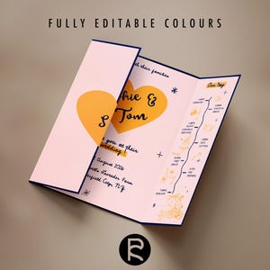 Gatefold Wedding Invitation Template | Customizable | Hand Drawn Illustrations | Funky, Colorful, Retro, Romantic | No. 100