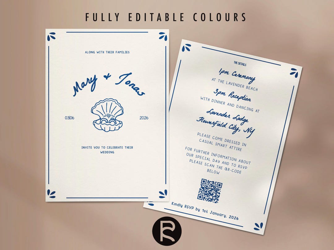 Wedding Invitation Template | Beach | Sea Shell | Customizable ...