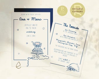 Wedding Invitation Template | Customizable | Optional Details Page | Hand Drawn Illustrations | Doodle, Minimalist, Funky, Whimsical | 109