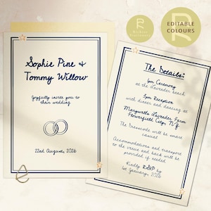 Wedding Invitation Template | Customizable | Optional Details RSVP Page | Hand Drawn Illustrations | Funky, Colorful, Retro | No. 104