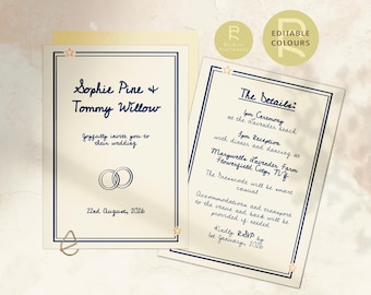 Wedding Invitation Template | Customizable | Optional Details RSVP Page | Hand Drawn Illustrations | Funky, Colorful, Retro | No. 104