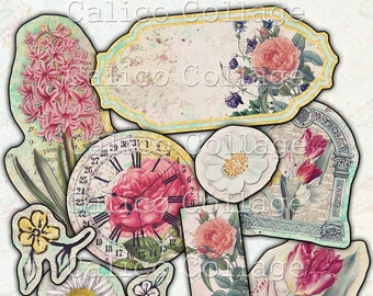 Printable Junk Journal Ephemera Pack, Frühling Blush, Garten Ephemera