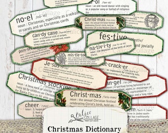 Digital Christmas Dictionary Ephemera Words, Junk Journal Printable Ephemera, Definition Printables, Vintage Holiday, Digital Paper