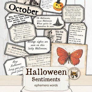 Halloween Sentiments Junk Journal Printable, Ephemera Words, Halloween Scrapbooking Ephemera, Halloween Ephemera, Junk Journal Ephemera