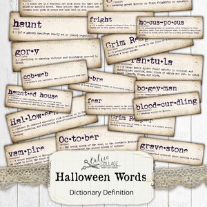 Halloween Dictionary Words, Junk Journal Printable, Halloween Ephemera Printable Words, Digital Download Collage Sheet