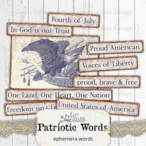 Patriotic Ephemera Words Junk Journal Ephemera, Vintage 4th of July, Americana Digital Download, Primitive Printable, 4th of July Words