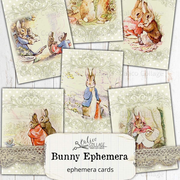 Bunny Junk Journal Ephemera Cards, Peter Rabbit Printable Easter, Scrapbook Ephemera Pack, Junk Journal Supplies, Beatrix Potter Stationery