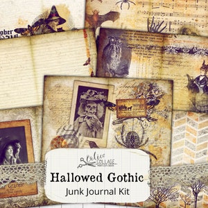 Halloween Junk Journal Kit Ephemera Pack,Hallowed Gothic Ephemera, Junk Journal Printable, Scrapbook Ephemera Digital Download Collage Sheet