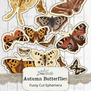Printable Autumn Butterflies Fussy Cut Ephemera Pack, Junk Journal Supplies, Fall Ephemera,Vintage Autumn, Simply Autumn, Butterfly Ephemera