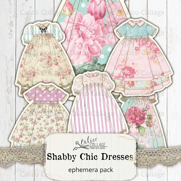Shabby Chic Dresses, Printable Fussy Cut Junk Journal Ephemera, Bullet Journal Supplies, Floral Ephemera, Vintage Digital Paper Prints