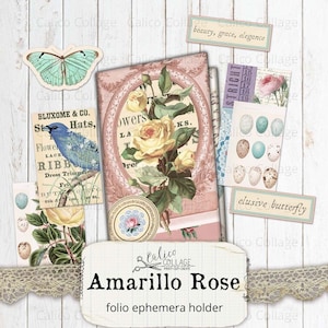 Floral Junk Journal Folio Kit, Vintage Shabby Chic Spring Folio, Loaded Pockets, Junk Journal Supplies, Digital Printable Junk Journal Kit