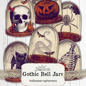 Halloween Junk Journal imprimable, Curiosity Cabinet Fussy Cut Digital Download, Gothic Ephemera, vintage Halloween, Bell Jar